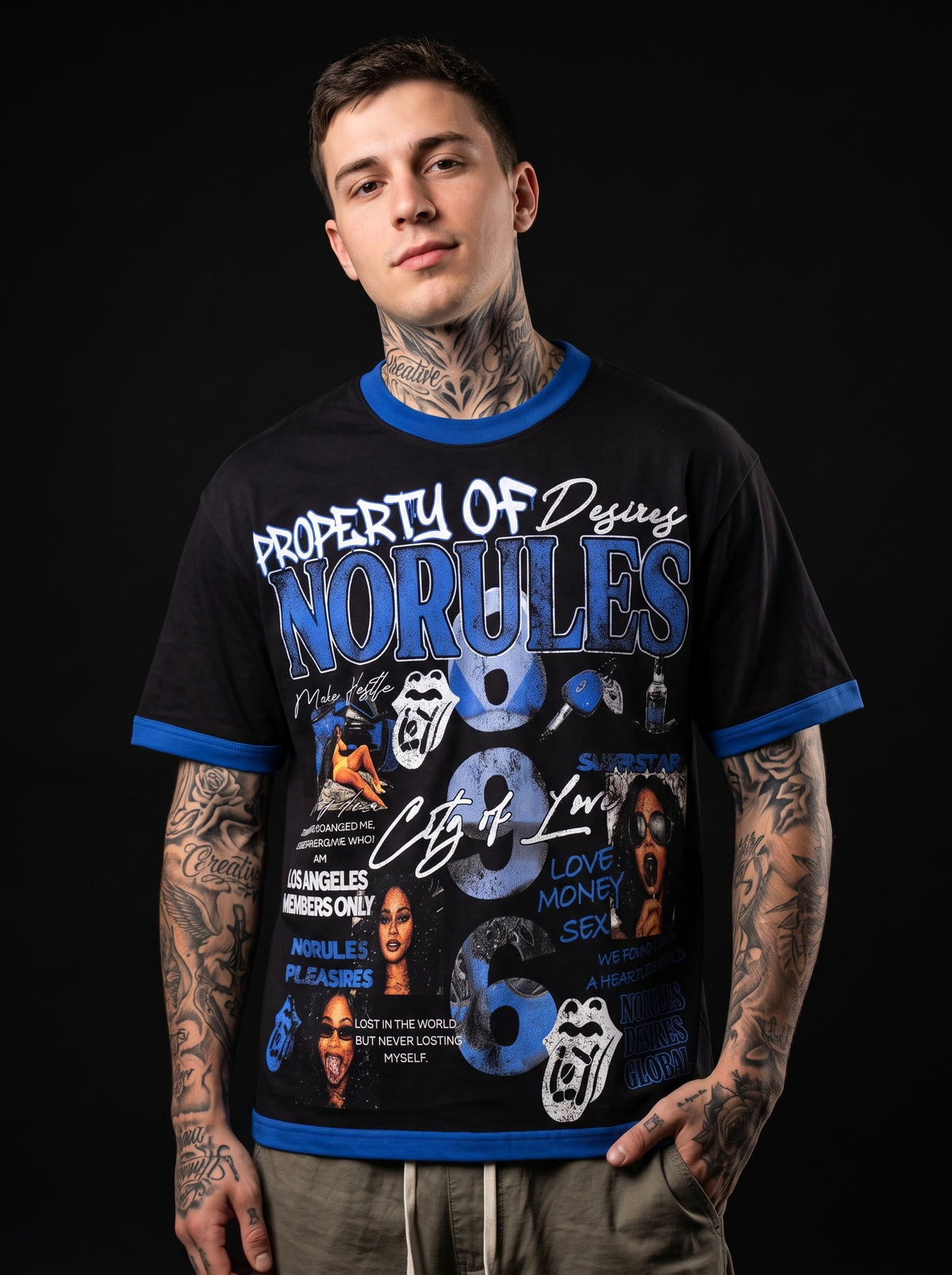 NORULES City of Love Vintage Tee - Black/Royal Blue