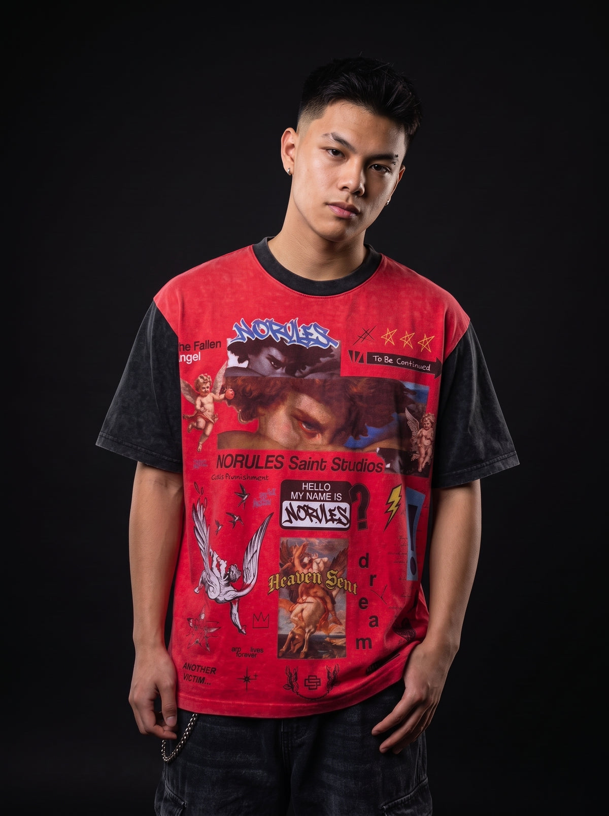 NORULES Saint Studios Washed Tee - Crimson Red/Charcoal