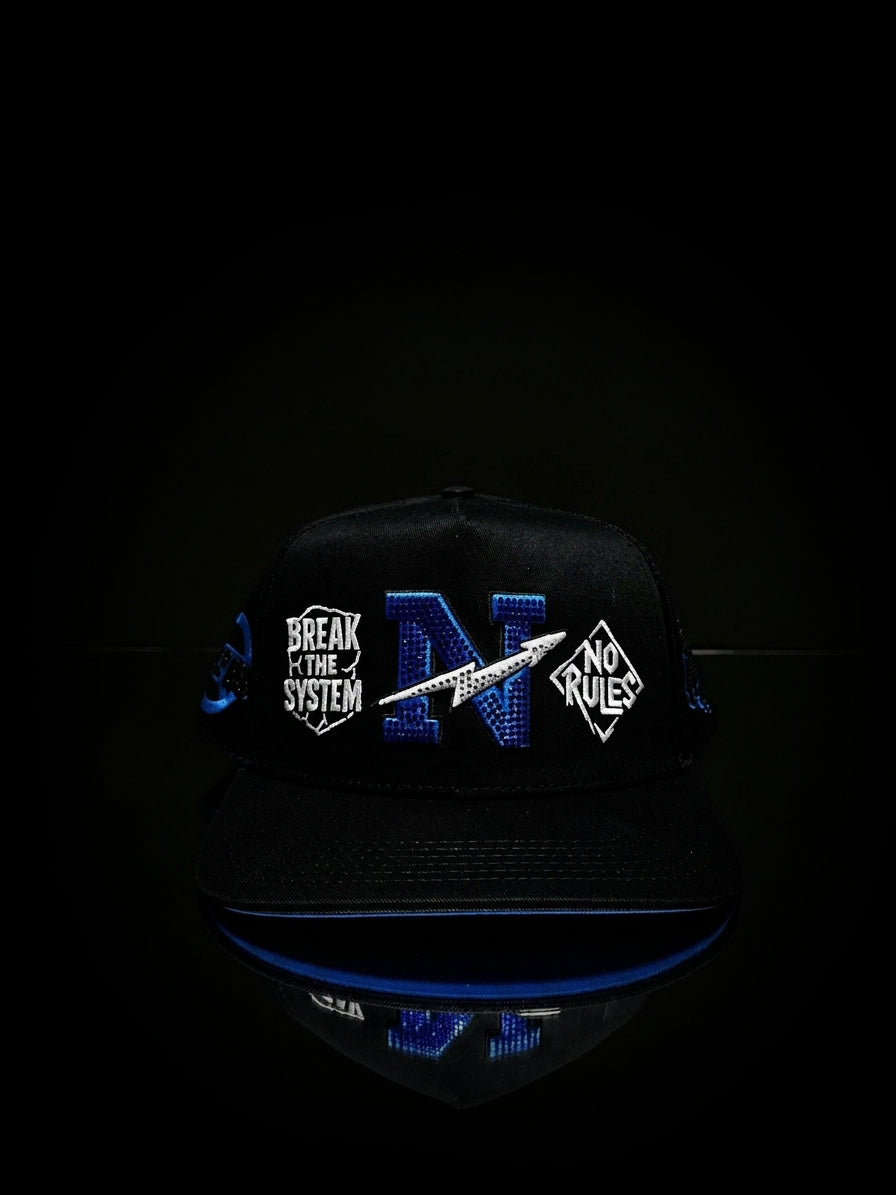 Norules Cap Black & Black (Blue "N" Accent)
